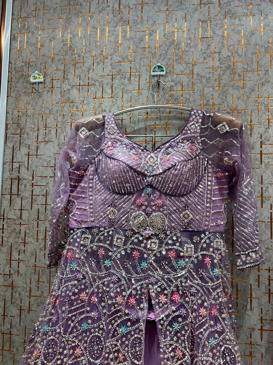 Lavender Farshi Garara Muslim Special Long Peplum Dress Lehenga