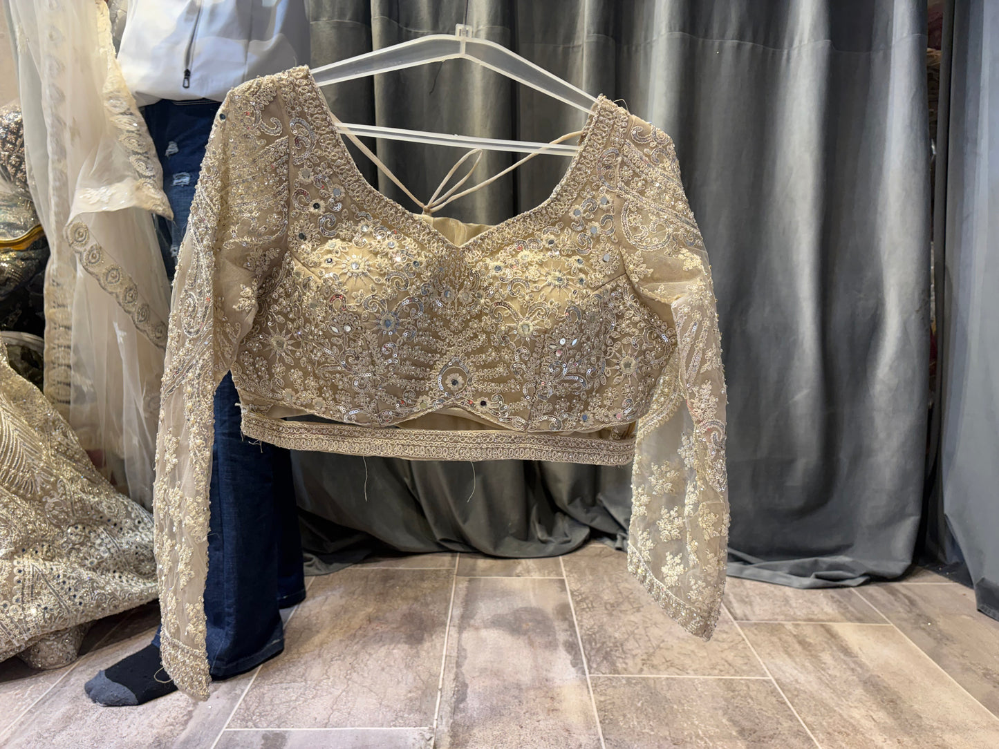 Good looking Cream Beige golden Crop Top  Lehenga