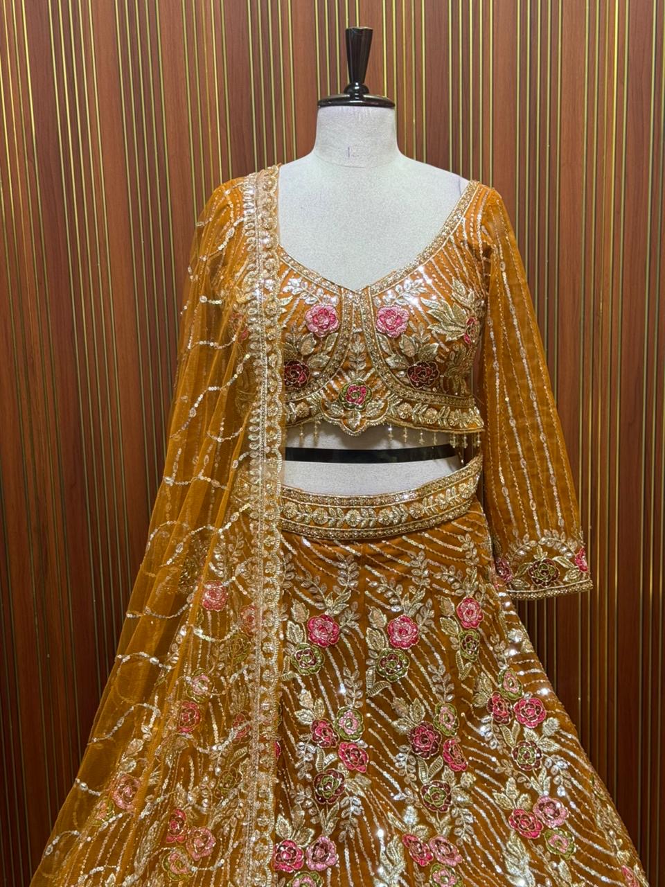 Orange pink Crop top Lehenga