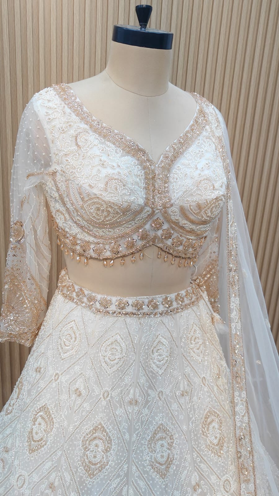 White blue crop top lehenga