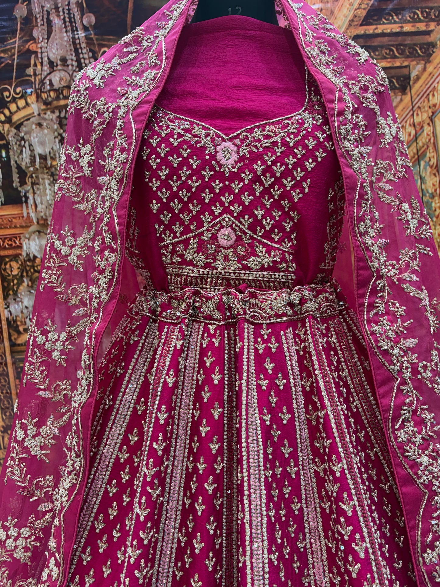 Eye catching rani pink peacock pure handwork heavy bridal Lehenga