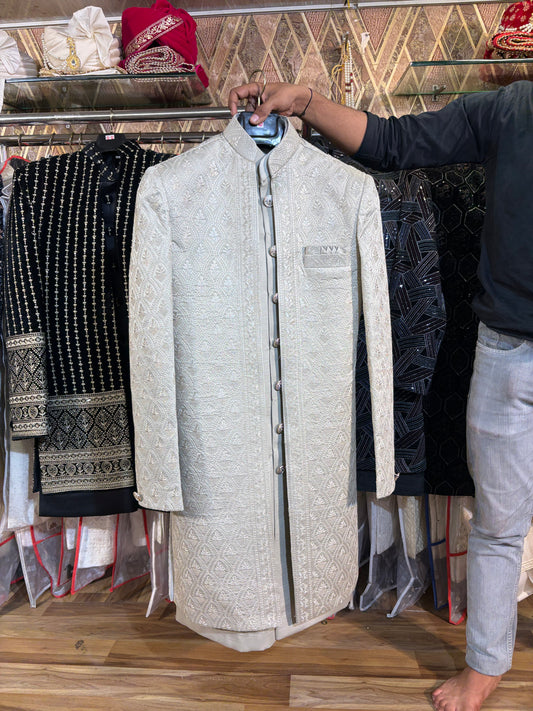 White Jodhpuri indo western blazer kurta Sherwani