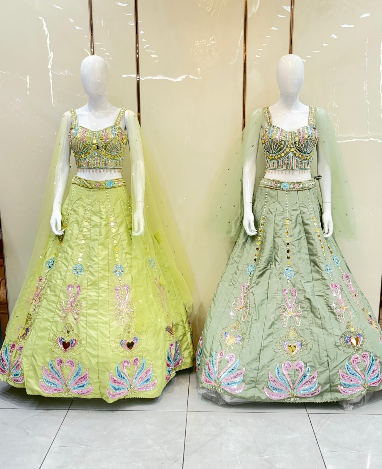 Neon green mint green crop top Lehenga