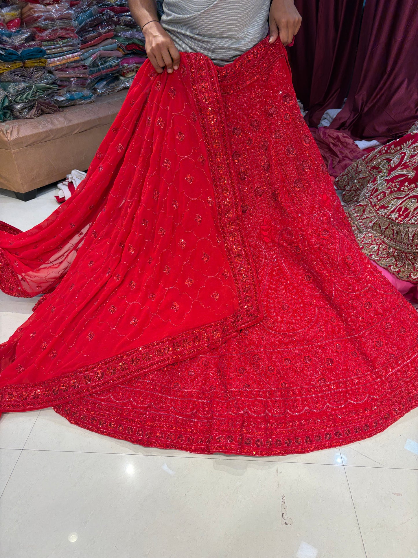 Red On Red Heavy Monotone Lehenga