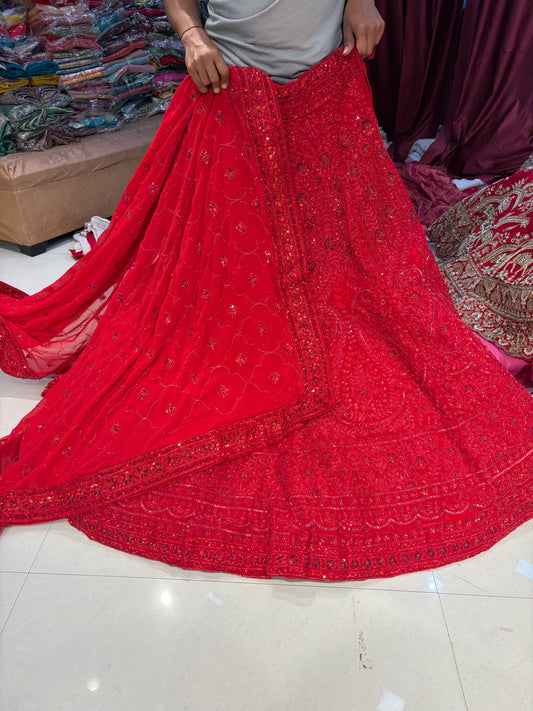 Red On Red Heavy Monotone Lehenga