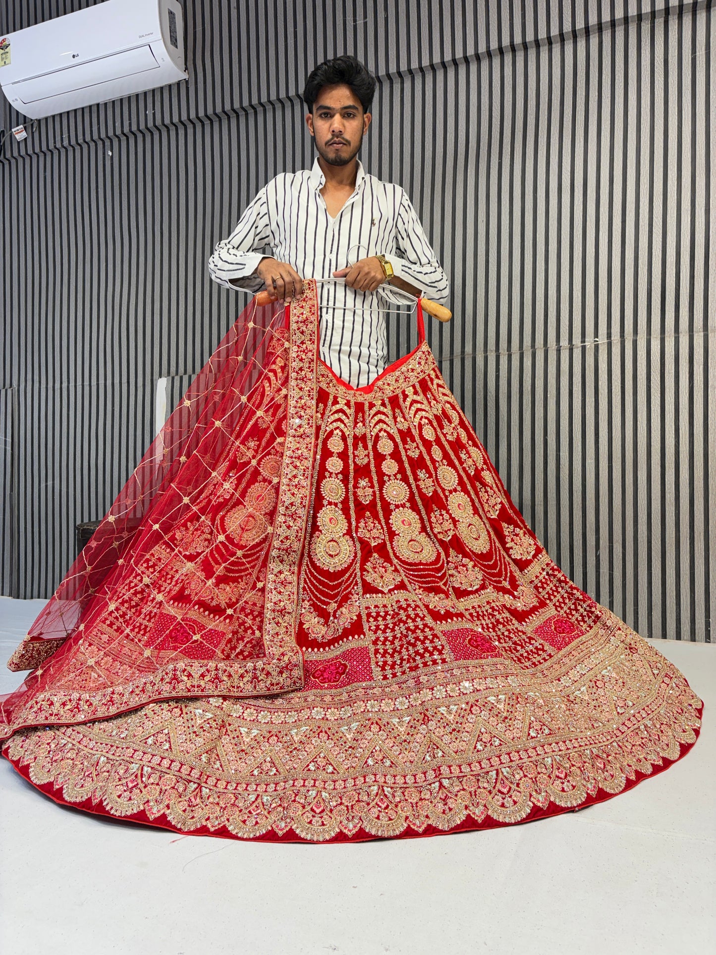 Designer red handwork bridal Lehenga