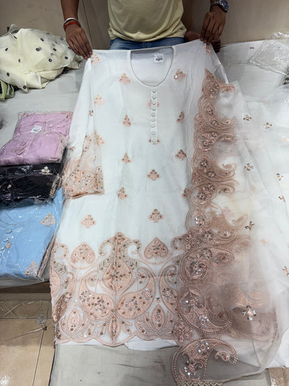 Lavishing white unstitched salwar suit dress material(free size)