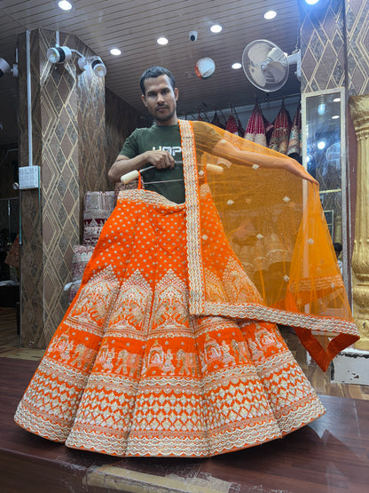 Something different orange Doli barat ball bridal Lehenga