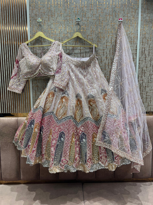 Baby pink peacock crop top Lehenga