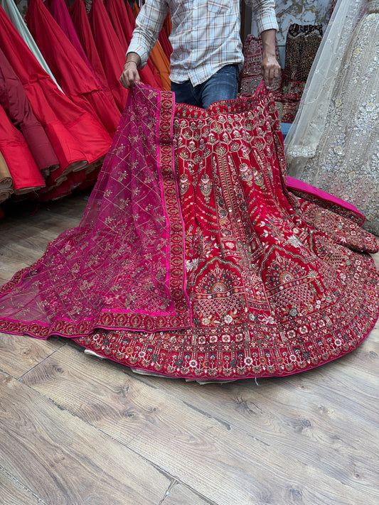 Hot Red Peacock Bridal Lehenga