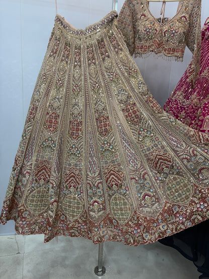 Beautiful Beige Golden Crop top Lehenga