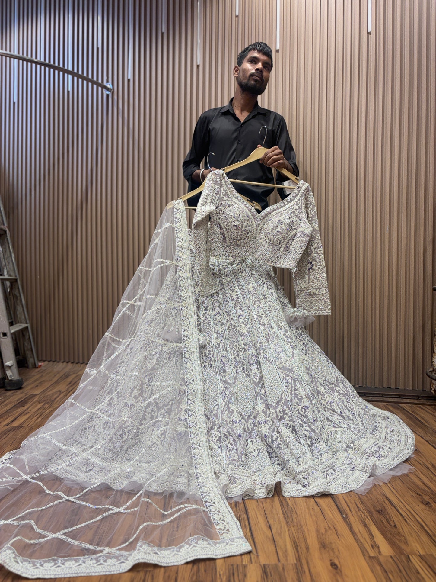 Majestic white crop top Lehenga