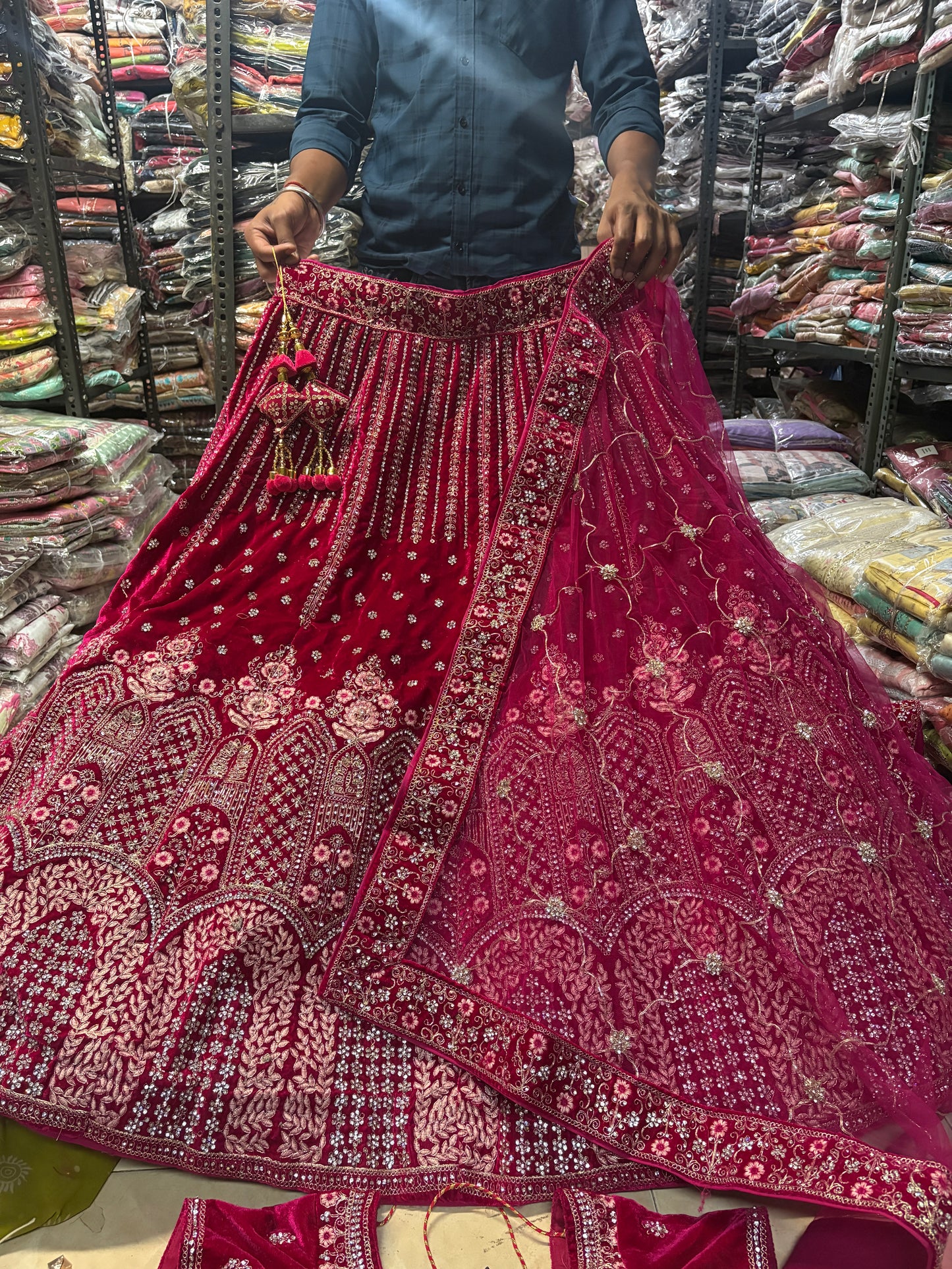 Tremendous red rani pink bridal Lehenga