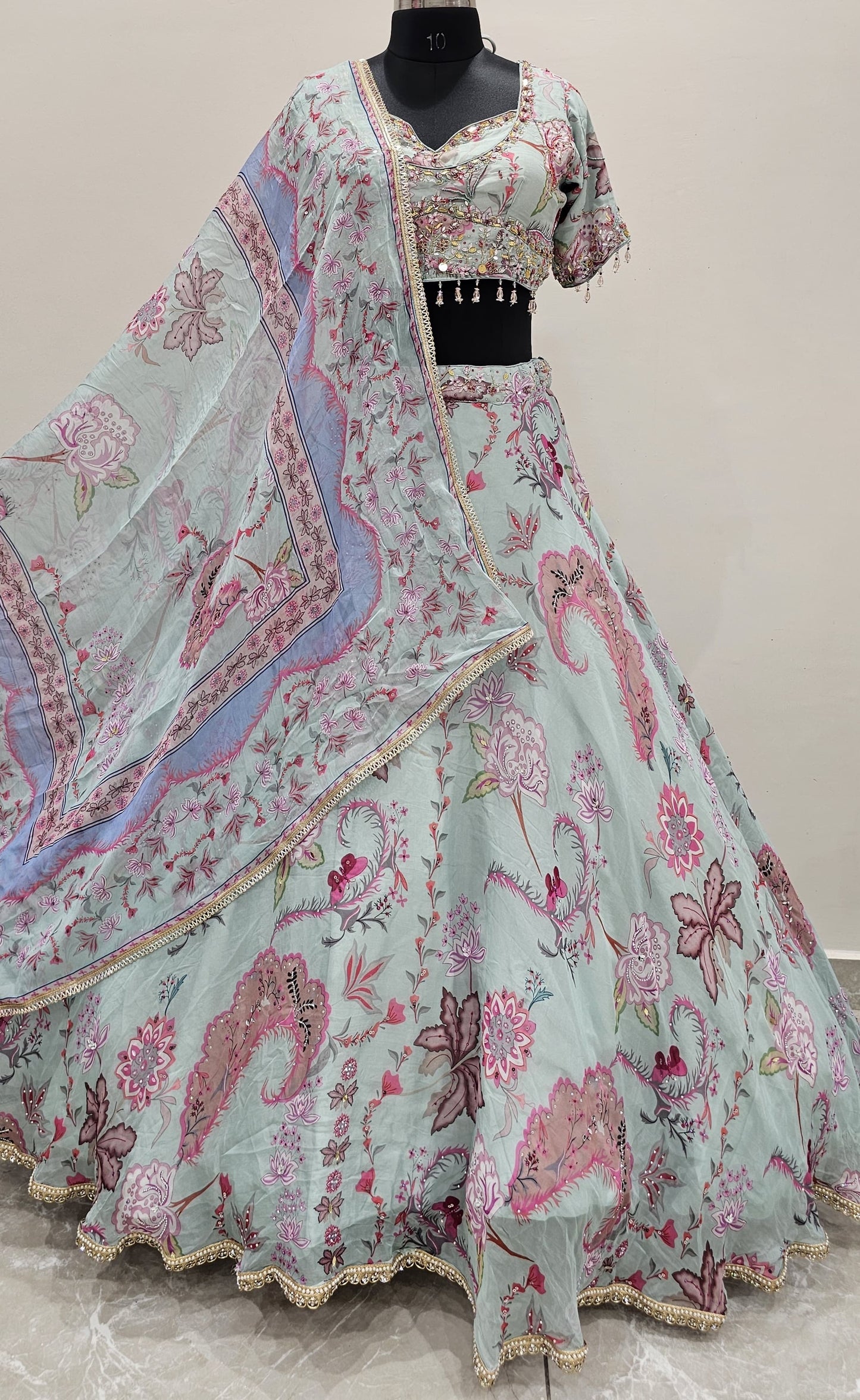 Sky Blue Crop Top Lehenga