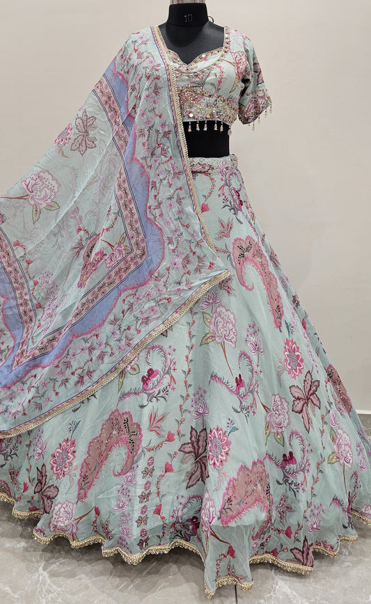 Sky Blue Crop Top Lehenga