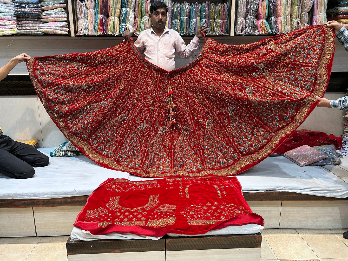 Stunning red Heavy peacock bridal lehenga