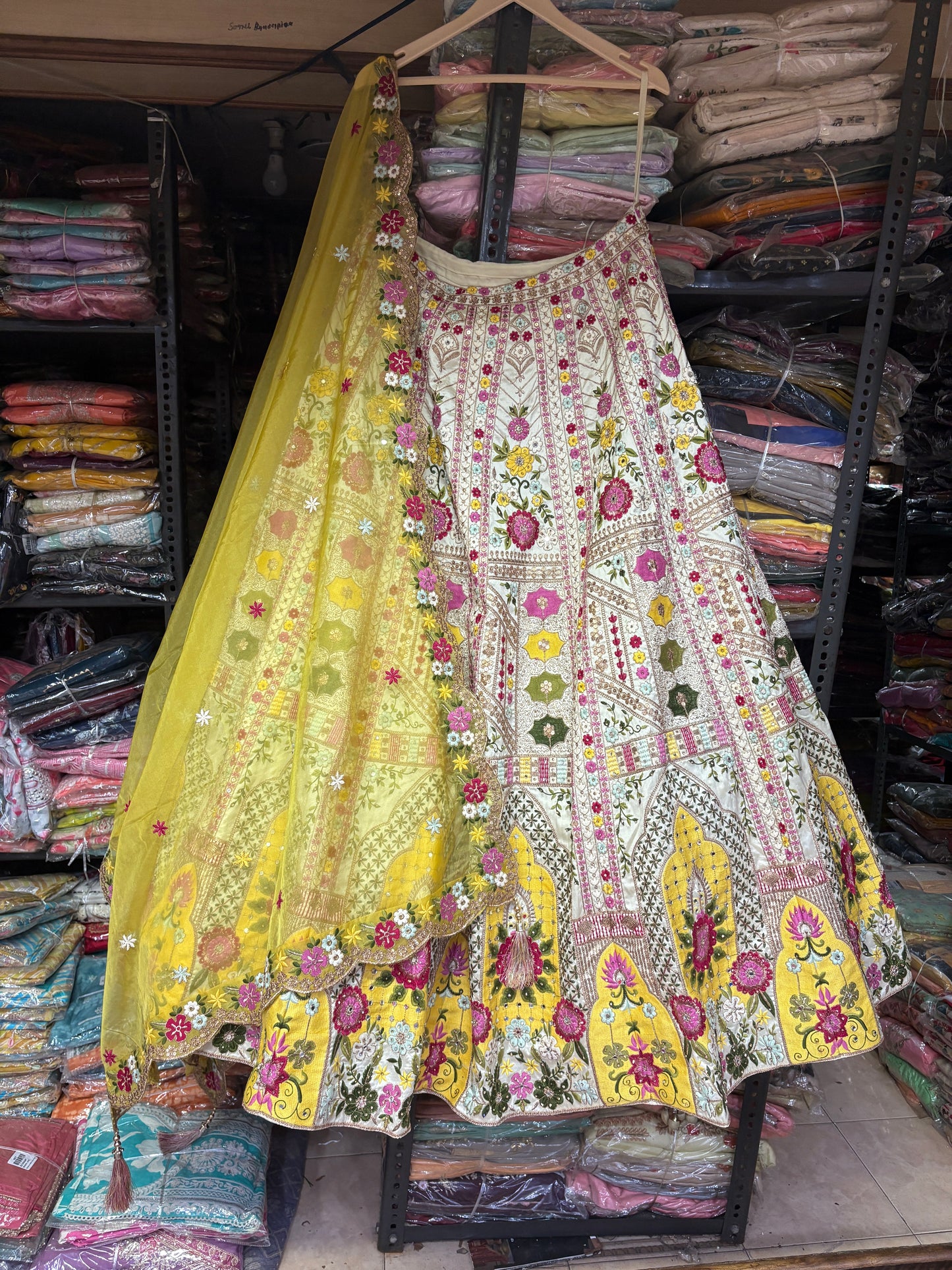 Lovely yellow White Crop Top Lehenga