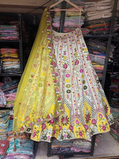 Lovely yellow White Crop Top Lehenga