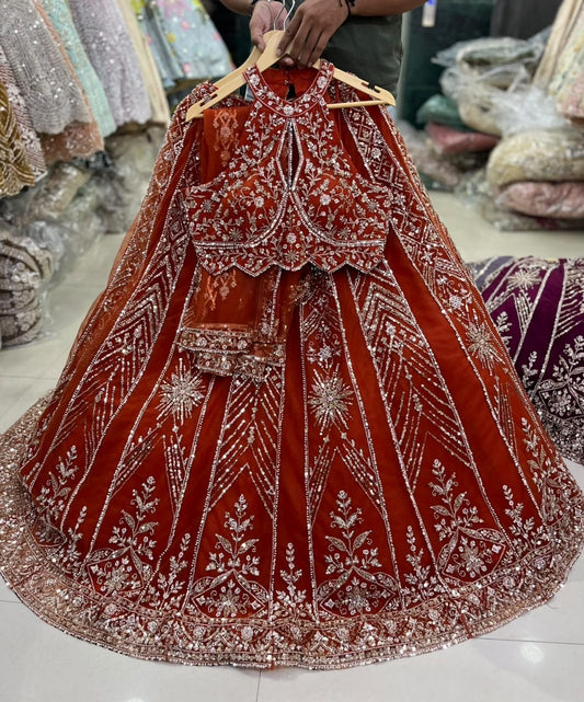 maroon purple red blue golden Crop Top Lehenga