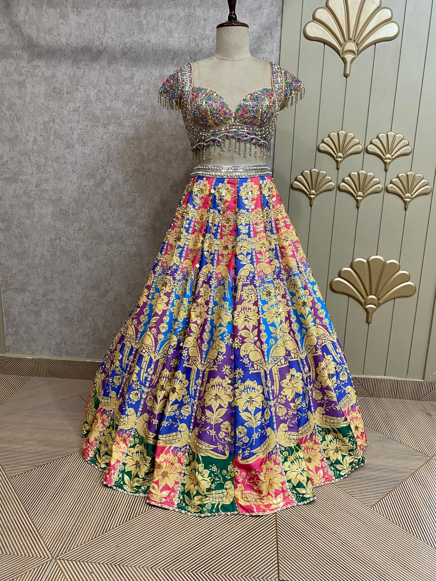 Multi Color PDP crop top lehenga
