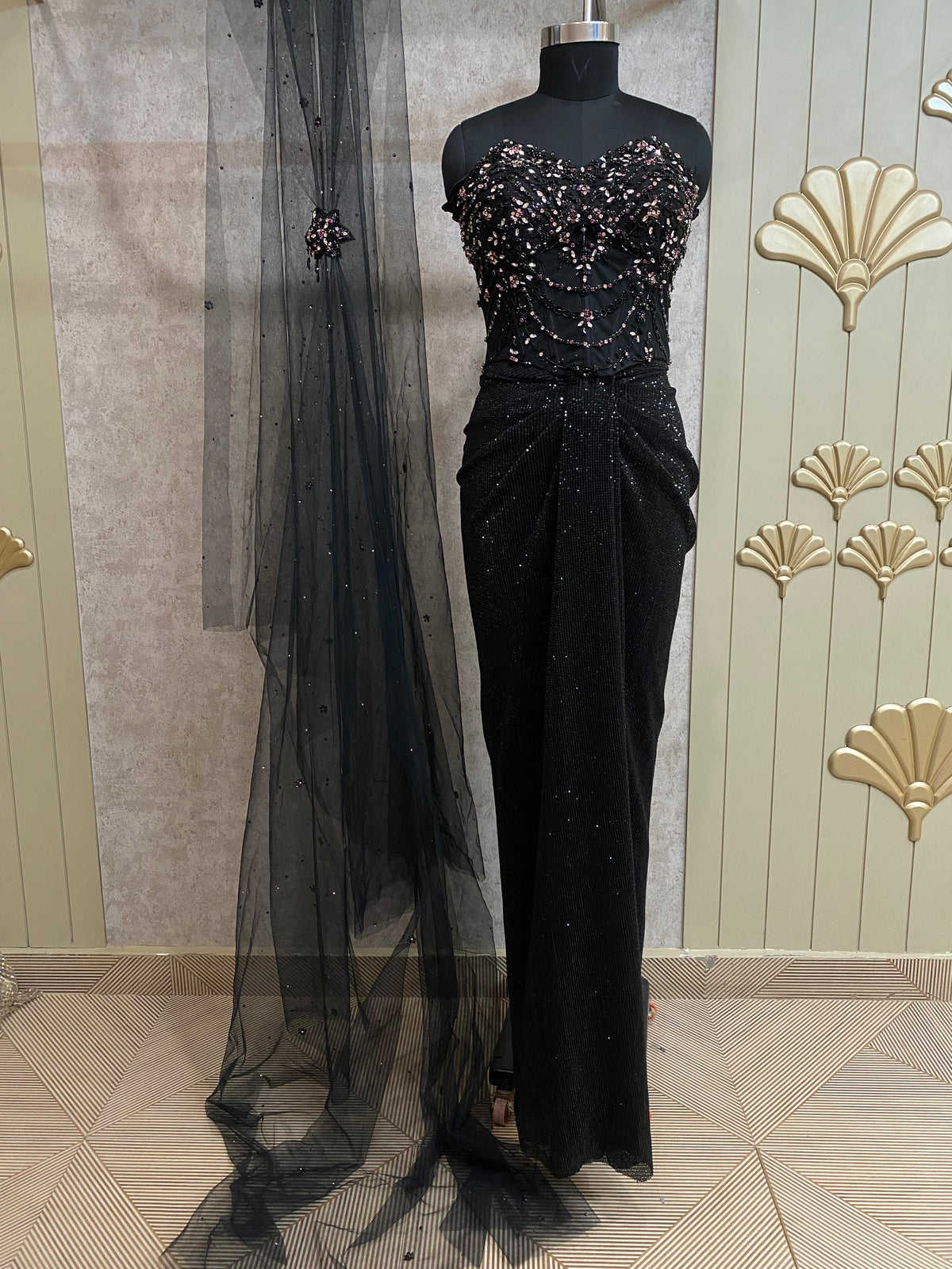 Black Designer Ready To Wear Drape Saree