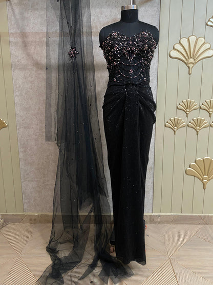 Black Designer Ready To Wear Drape Saree