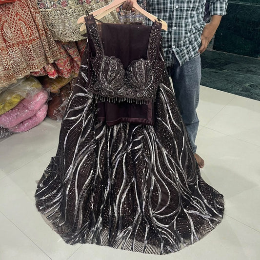 Maroon Crop Top Lehenga