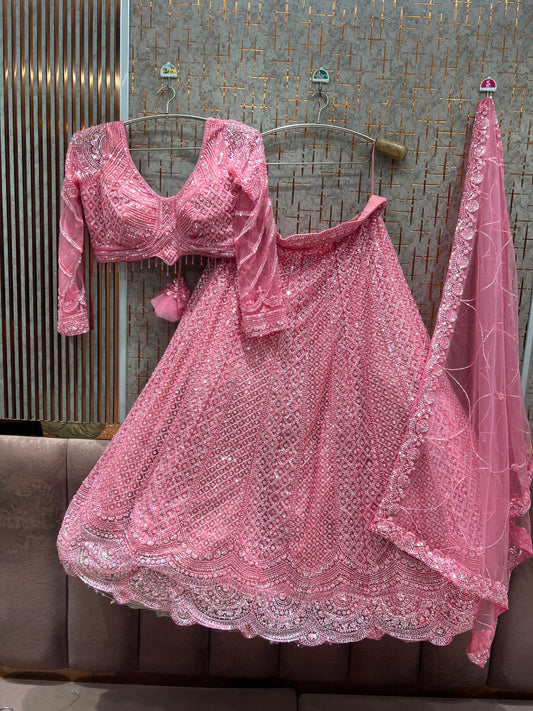 Baby pink Crop top Lehenga