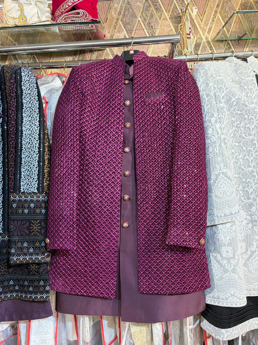 Maroon Jodhpuri indo western blazer kurta Sherwani