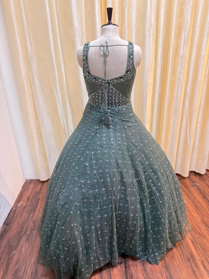 Baby pink brown mint green golden gown Lehenga
