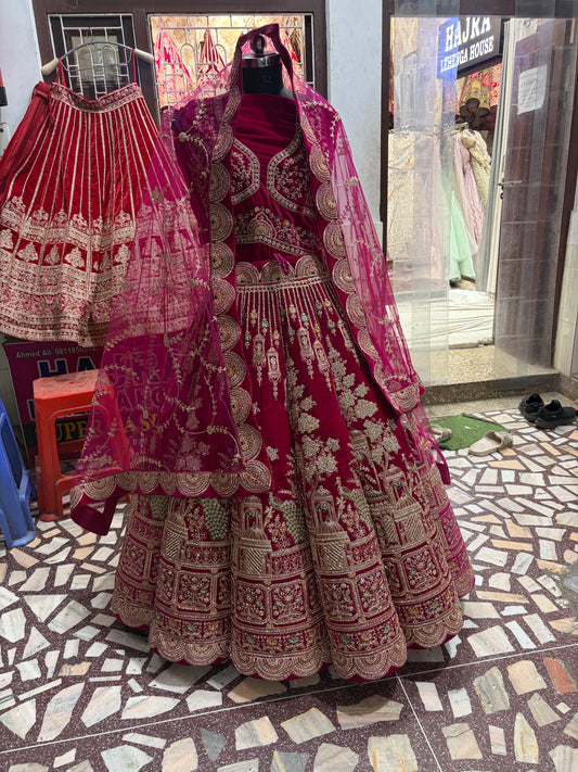 Maroon Peacock Ball Bridal Lehenga
