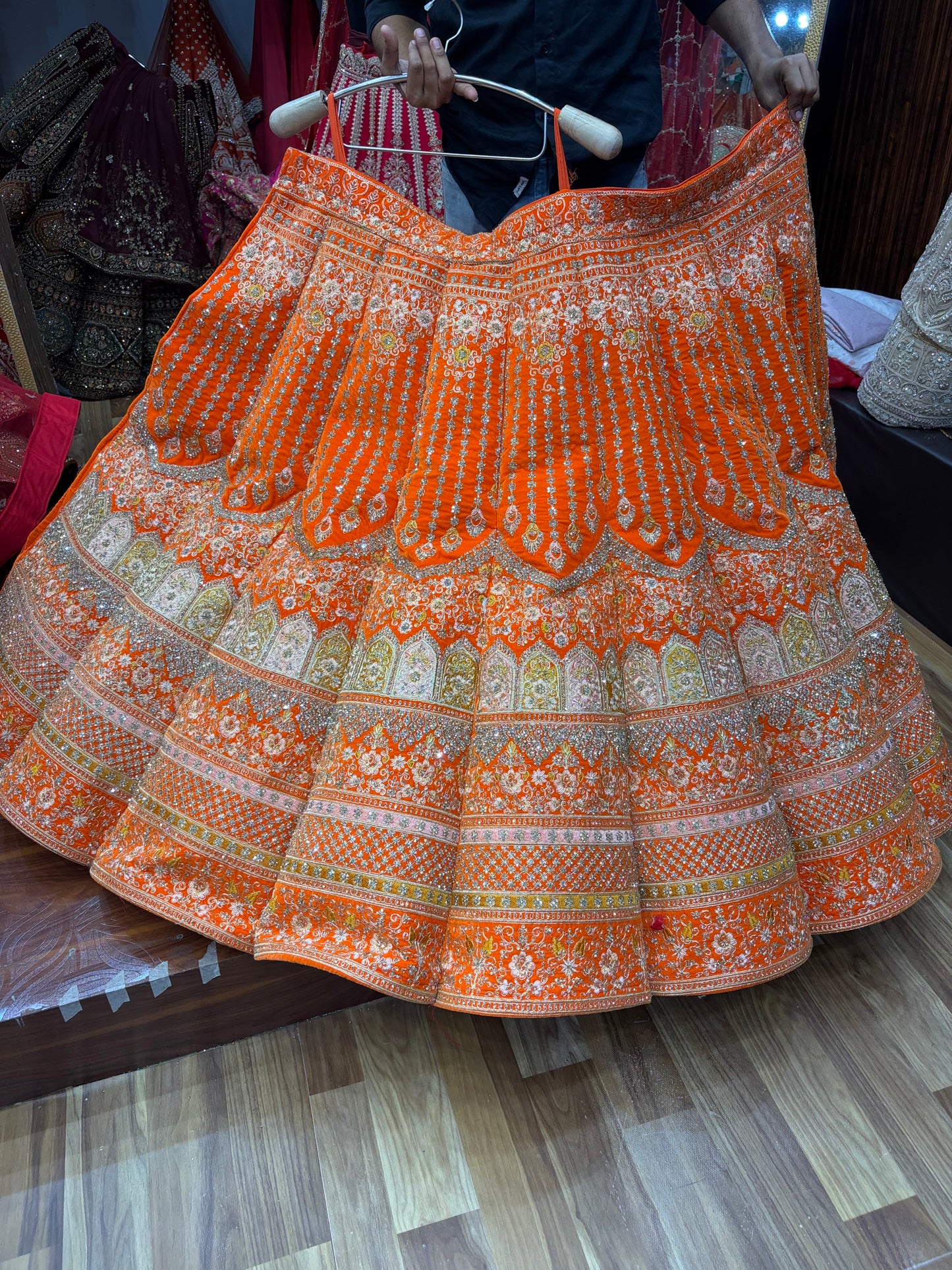 Rust orange Jhumka Ball Lehenga