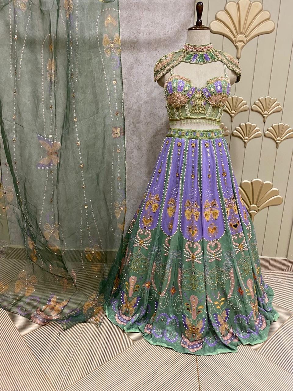 Blue PDP crop top Lehenga