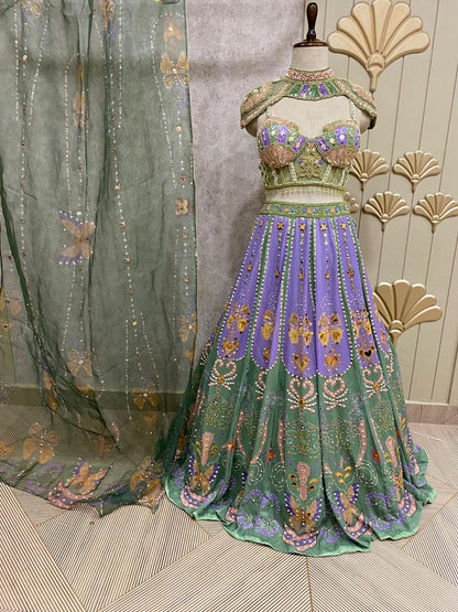 Blue PDP crop top Lehenga