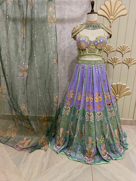 Blue PDP crop top Lehenga