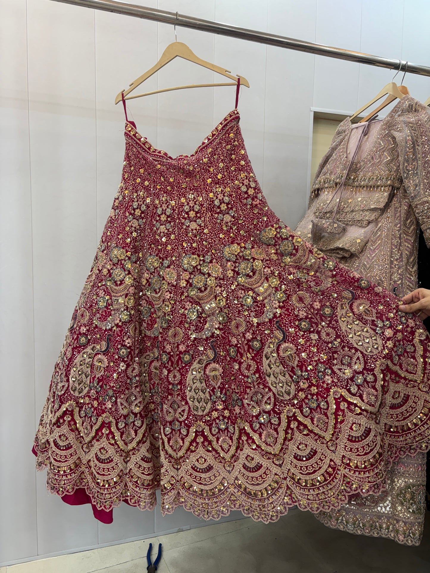 Stunning Rani pink peacock crop top Lehenga