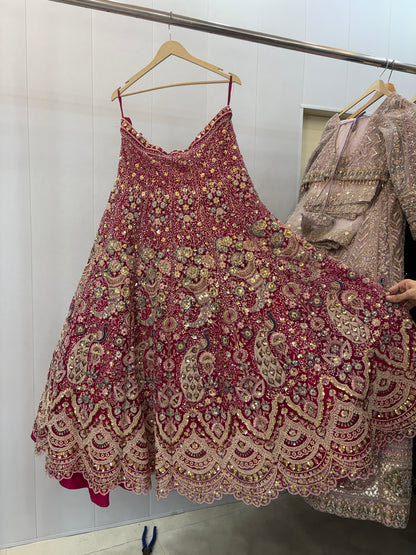 Stunning Rani pink peacock crop top Lehenga