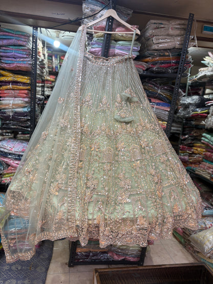 16 kali Engaging pista green crop top Lehenga