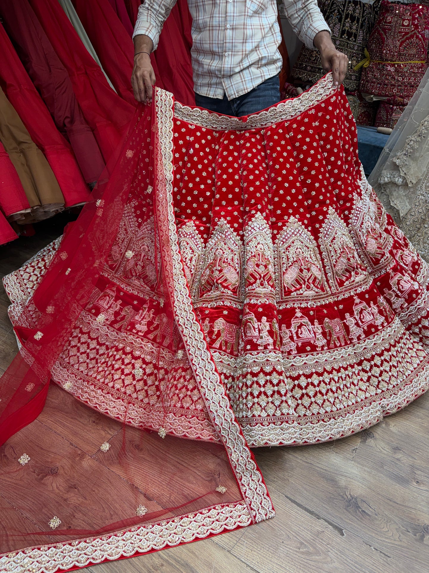 Red Gajraj elephant Doli Barat Ball Bridal Lehenga