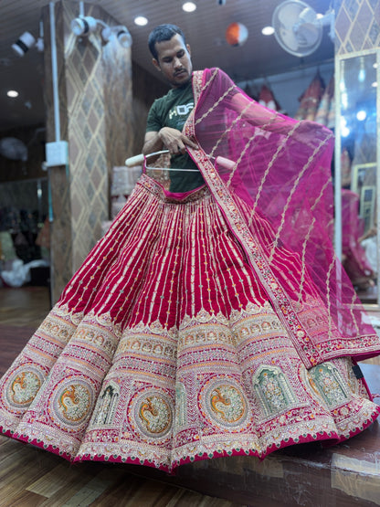 Elegant maroon peacock ball bridal Lehenga