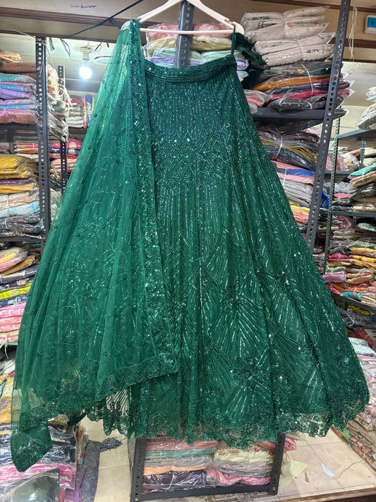 Something Different Green on Green Monotone Crop Top Lehenga