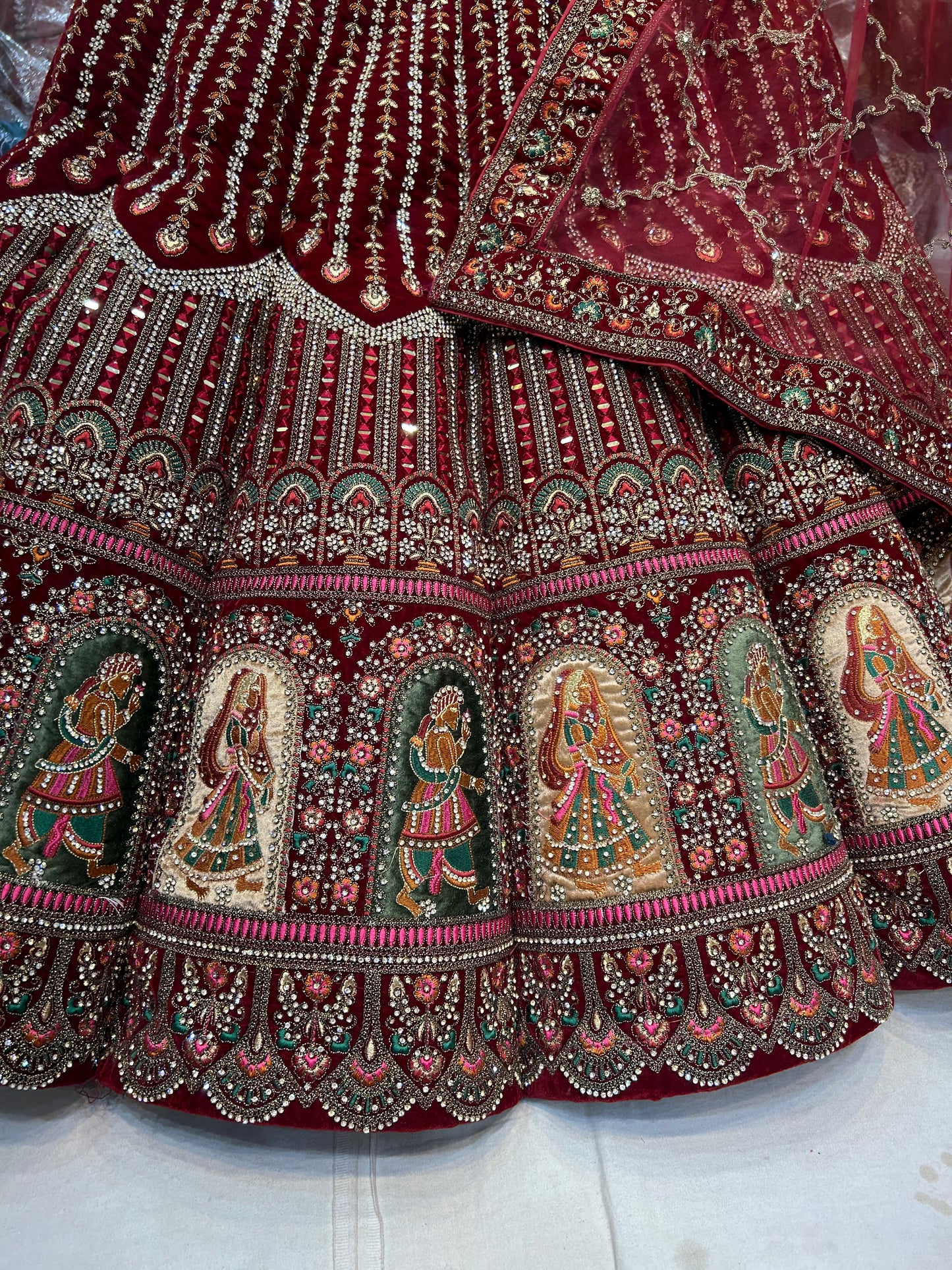 Figure Ball Pattern maroon doli barat lehenga