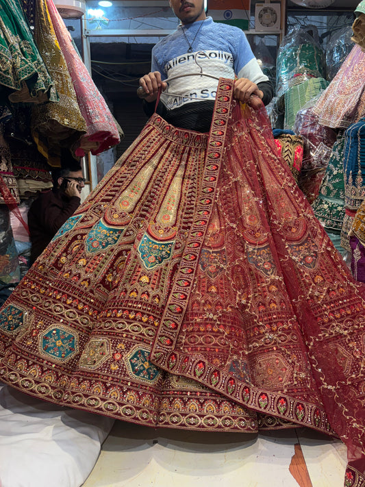 Embellished Maroon Ball bridal Lehenga