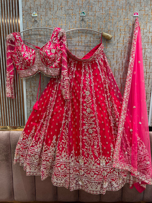 Hot Pink Crop Top Lehenga