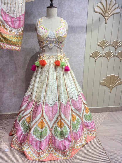 White pink crop top lehenga