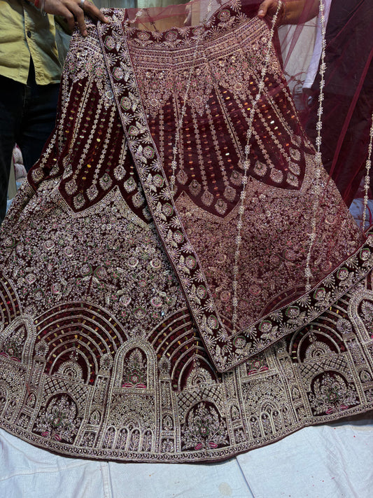 Pretty Maroon jhumka bridal Lehenga