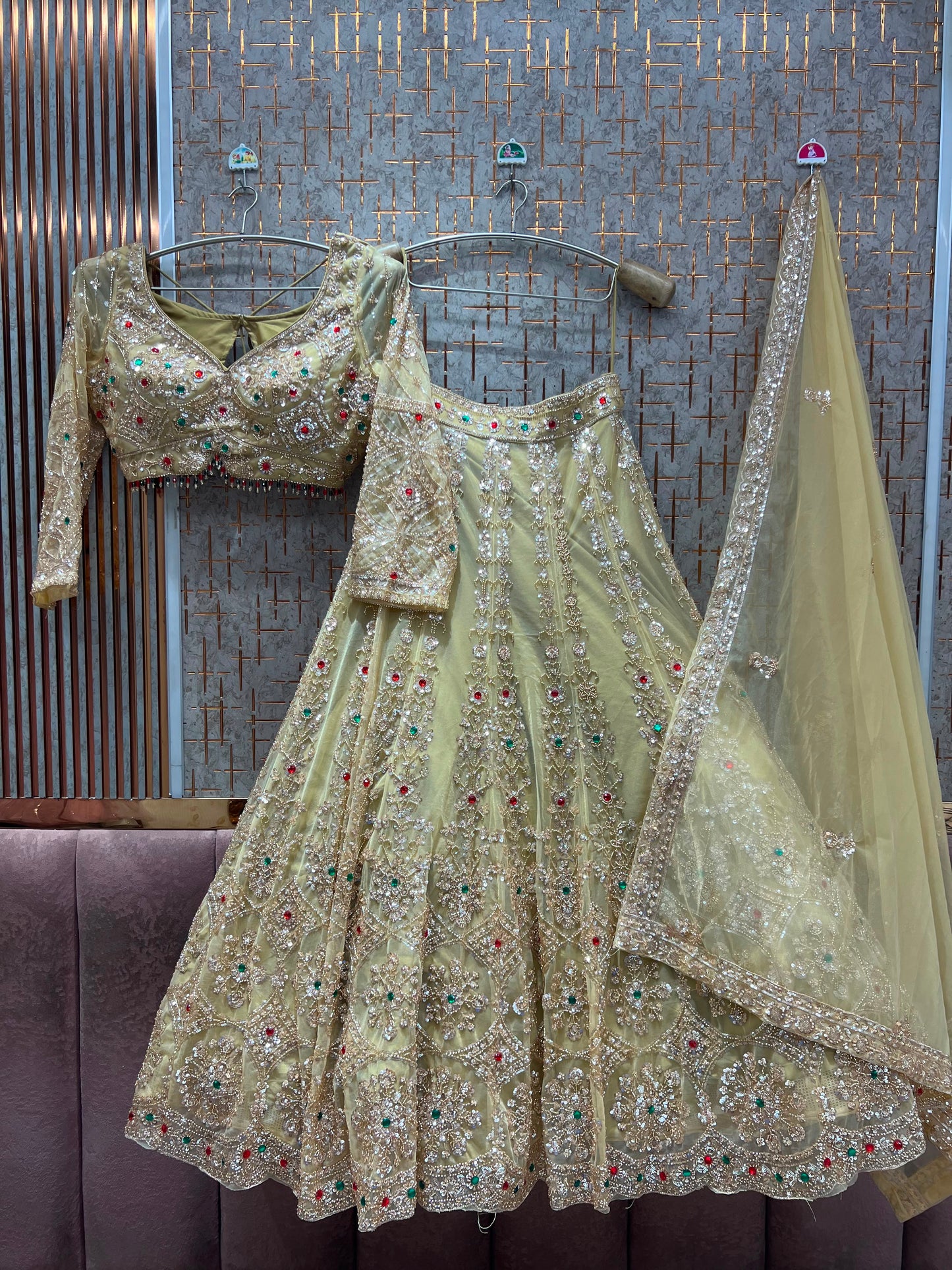 Yellow Haldi Mehendi jewellery theme Crop Top Lehenga