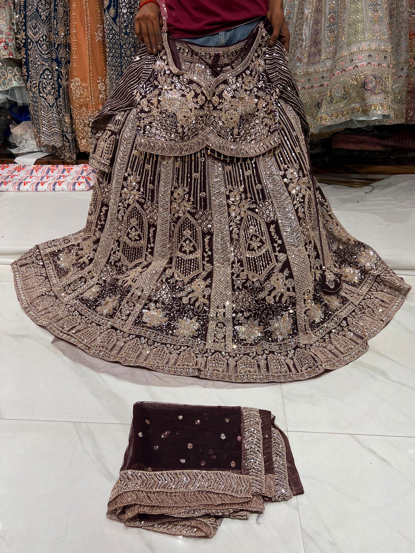 Rust Orange Crop Top Lehenga