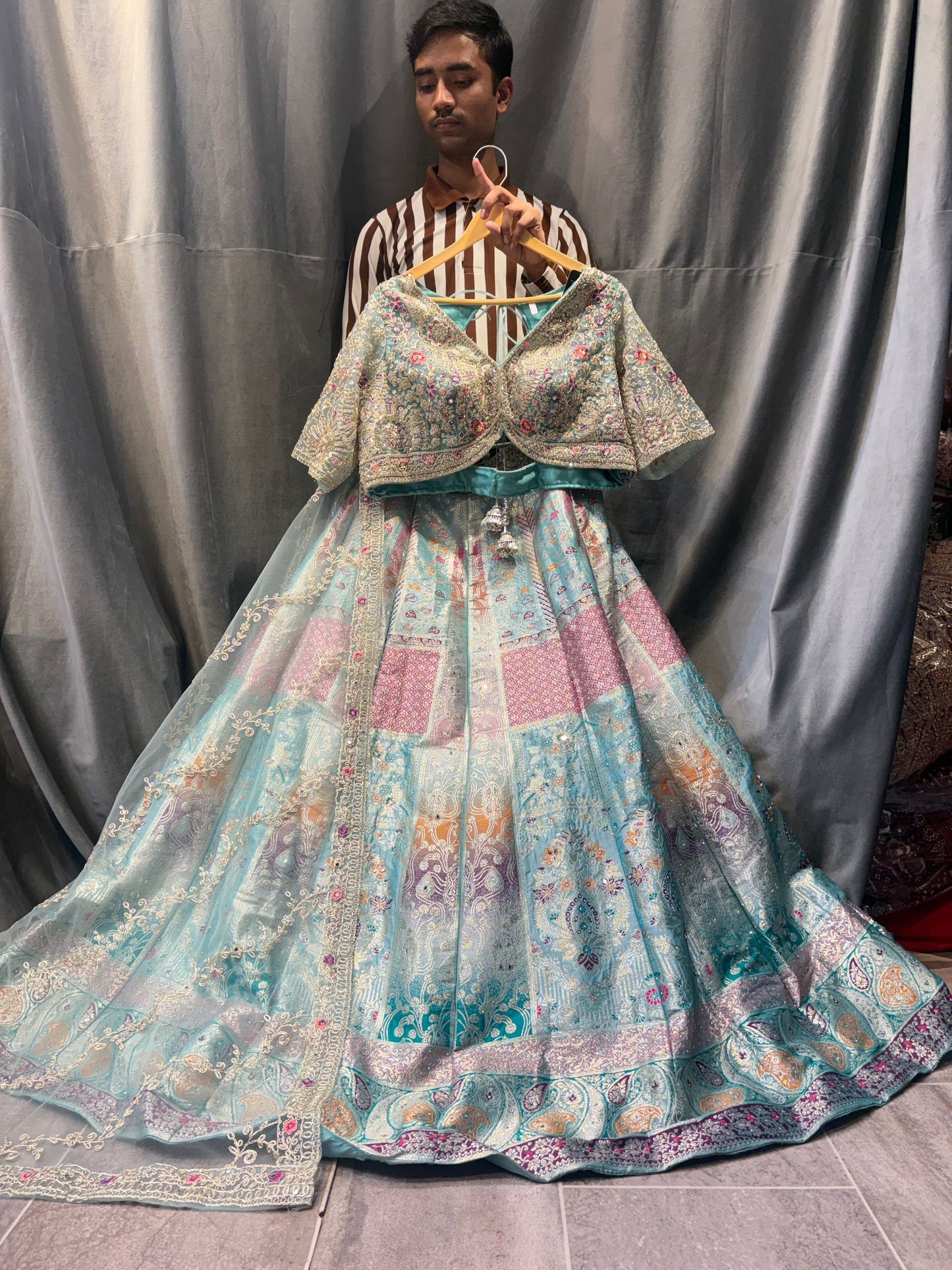 Something differentBlue pink Crop Top Lehenga