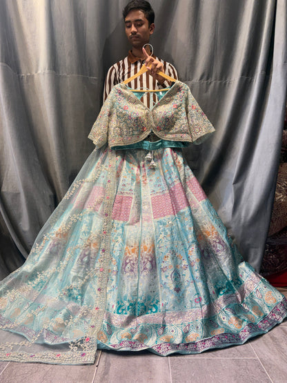 Something differentBlue pink Crop Top Lehenga